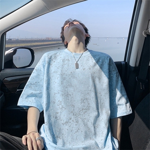得物抖音二开 240克纯棉美式做旧扎染烫钻满天星工艺短袖T恤图片