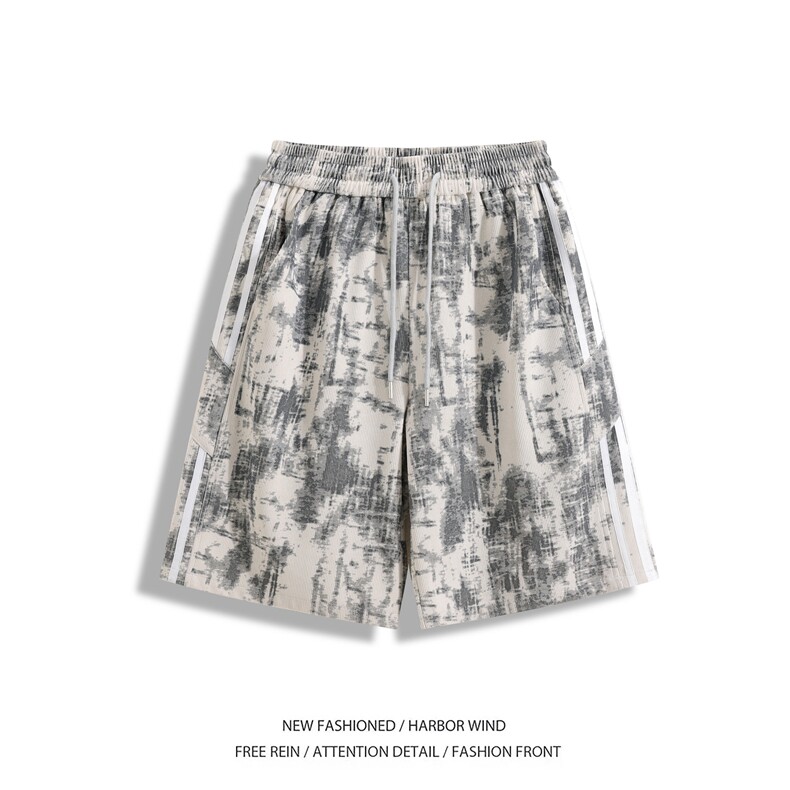 抖音品质夏季新款潮流扎染条纹宽松短裤B315-K25796-特p25控48,男装休闲裤,电商B315