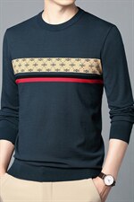 2023秋季新款长袖中年男士毛衣圆领针织衫休闲男装印花套头上衣，男装针织衫/毛衣，电商B212（原钱塘6029）
