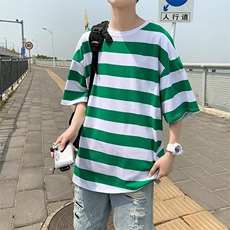 日系复古条纹短袖T恤男夏季ins潮牌宽松情侣半袖上衣T1431-P18，男装T恤，星座512-2