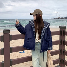 两面穿格子设计感棉服2025冬女短款宽松加厚学生棉衣外套，男装棉衣，星座1210-1