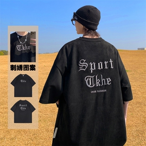 240克麂皮绒短袖T恤大码宽松重磅刺绣男T 109-T2311-P32图片