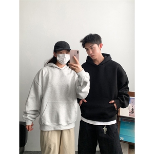 加绒银狐绒无帽绳连帽卫衣重磅450克boxy潮棉外套男潮AH932JR-P42图片