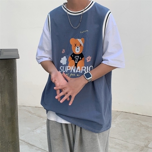 ins假两件拼接卡通印花短袖t恤男韩版夏季帅气体桖上衣
T324-P25图片