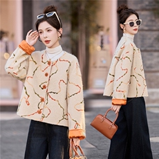 撞色提花单排扣毛呢外套女2025春秋新款高级轻奢小香风短款外套，女装毛呢外套，流量+