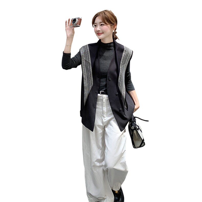 2025秋装新款！超好看无袖西装外套配内搭丝巾,女装套装/套裙,1C151