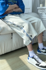 K6030/P30夏款港风格子撞色排扣潮七分裤男短裤大码休闲裤男控45，男装牛仔裤，电商A141