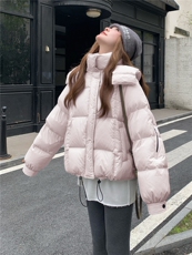 现货新款东大门加厚保暖羽绒服百搭连帽面包服女装外套，女装羽绒服，韩然一族
