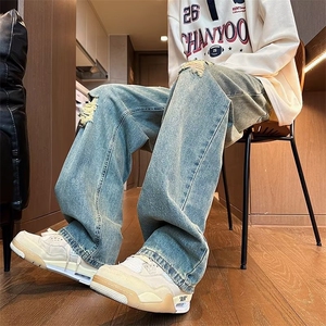 青春流行ins男直筒水洗牛仔裤 P40图片