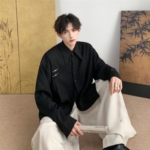 风潮牌衬衫男春秋季宽松百搭纯色休闲衬衣高街小众外套 CS02图片
