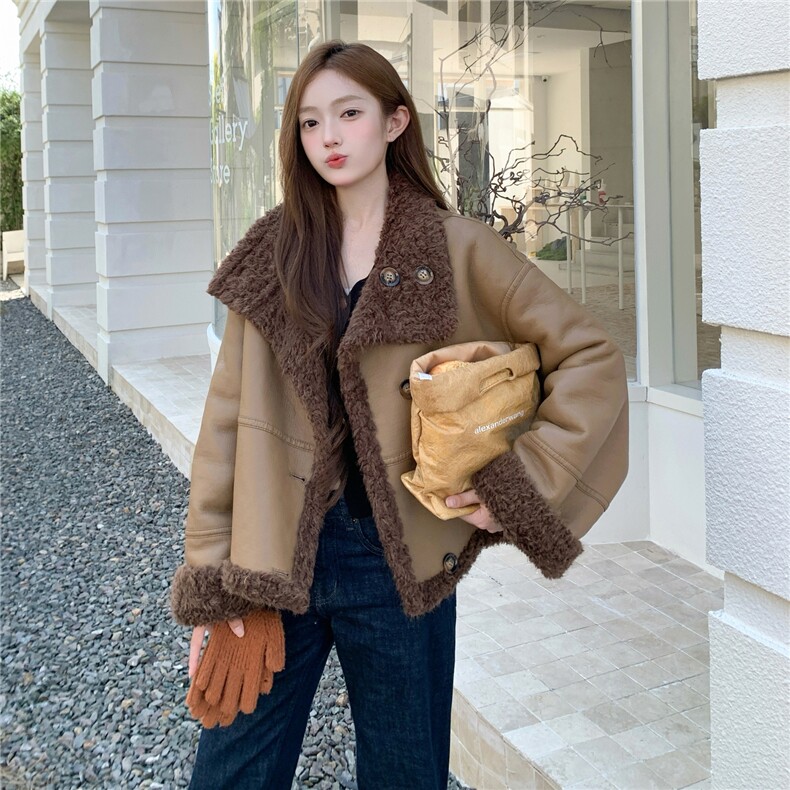新款保暖外套皮毛一体A2560-P225-K335,女装短外套,2C261