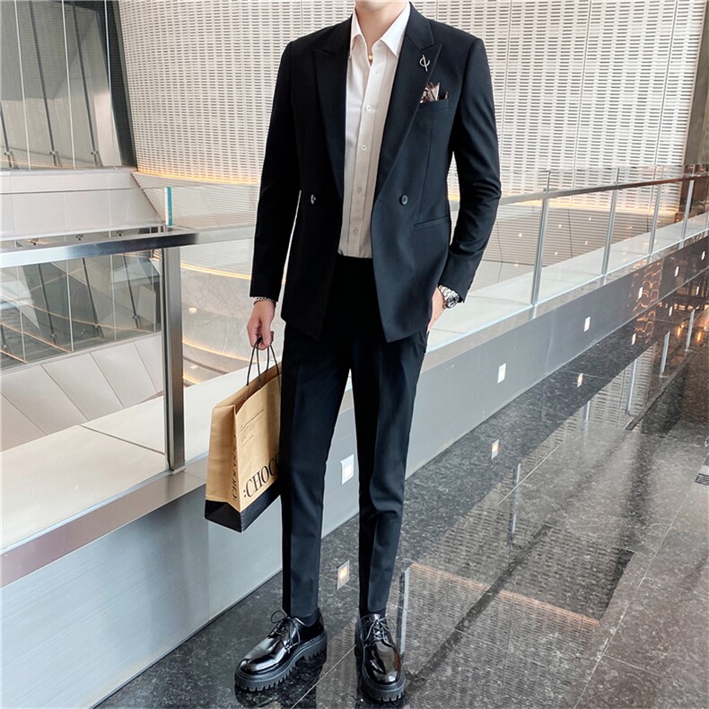 韩东大门西装两件套韩版新郎结婚英伦职业装修身休闲小西服纯色,男装西服套装,星座505-2（原电商A260-1)