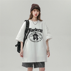 中性风新款夏季时尚复古圆领印花百搭纯棉短袖T恤T1150P25控38，男装T恤，A247A