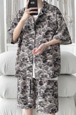 2024夏季新款旋律风车大码冰丝衬衫短裤套装M-5XHQ23569-P60，男装牛仔裤，电商A022