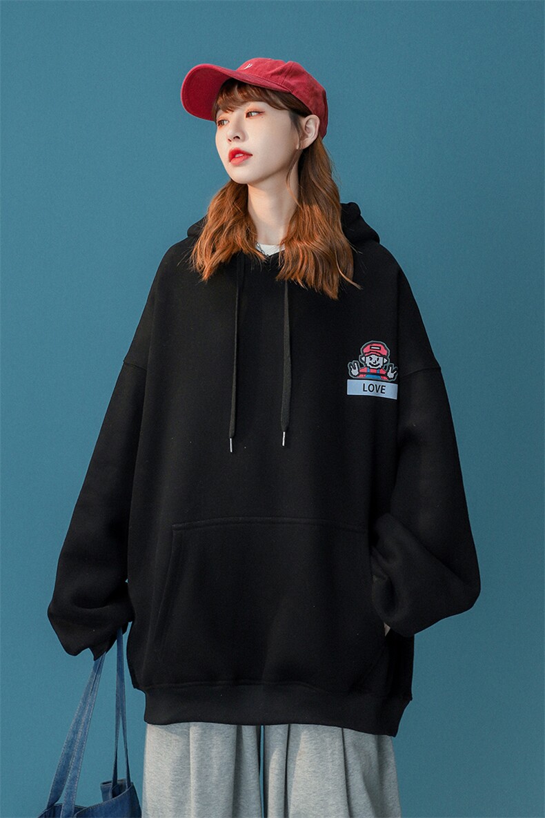 中性风秋装卡通印花连帽卫衣男情侣装休闲卫衣女外套G951P53,女装短外套,电商A339