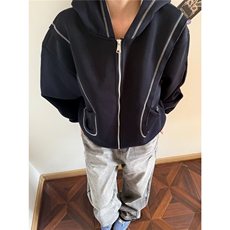 空气层双拉链开衫连帽卫衣外套男女宽松廓形休闲上衣WY401P59，女装短外套，星座1013-5