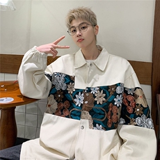 2025港风休闲宽松刺绣潮拼接翻领工装大码M-5XL夹克男7568P85控，男装夹克，星座227-7