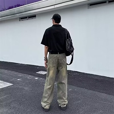 复古做旧破洞牛仔裤男女高街水洗做旧微喇裤子阔腿NA695-P45，男装牛仔裤，星座208-5