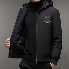 新款男士连帽纯色羽绒服中年商务休闲上衣冬季厚款保暖白鸭绒外套，男装羽绒服，电商B212（原钱塘6029）