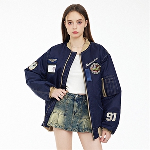 现货 欧美街头刺绣飞行员外套秋冬季潮牌机车夹克棉衣棒球服图片