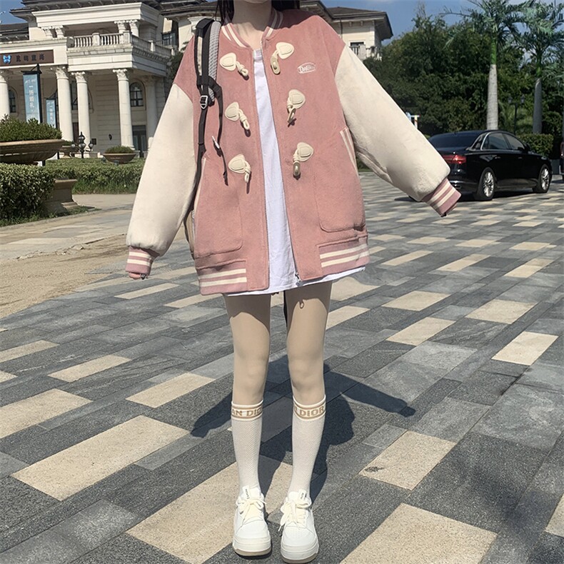 秋冬韩版宽松百搭加绒加厚休闲外套女复古盐系棒球服上衣C394-P95,女装短外套,星座911-2(原星座613-2）