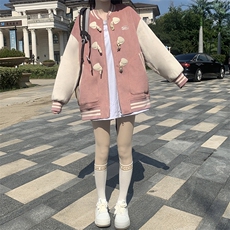 秋冬韩版宽松百搭加绒加厚休闲外套女复古盐系棒球服上衣C394-P95，女装短外套，星座911-2(原星座613-2）