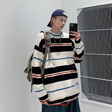 潮牌小众破洞设计感条纹毛衣男慵懒风宽松针织Z857-P40，男装针织衫/毛衣，星座1109-3