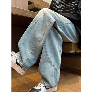 2025牛仔裤男青年新款宽松直筒裤子潮牌美式复古阔腿牛仔裤图片