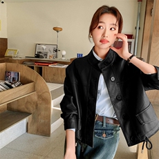 皮衣拉链春秋休闲风做旧休闲短款通用立领宽松型显瘦小个子时尚，女装皮衣，欣美人