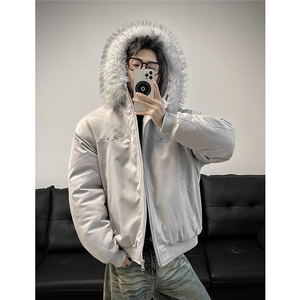 美式潮牌毛领棉衣男款冬季加厚保暖棉服青少年情侣外套特P98图片