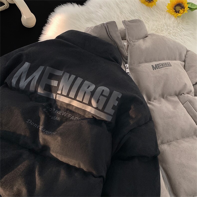 美式短款棉服男生冬季加厚保暖字母印花复古宽松大码立领棉衣外套图片