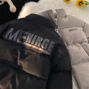 美式短款棉服男生冬季加厚保暖字母印花复古宽松大码立领棉衣外套图片