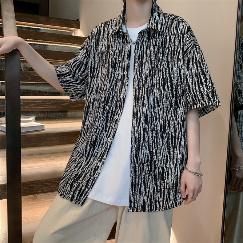 2025夏季新款港风外景冰丝薄款弹力短袖花衬衫男618A-CS005-P45,男装T恤,星座914-4