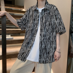 2025夏季新款港风外景冰丝薄款弹力短袖花衬衫男 618A-CS005-P45图片