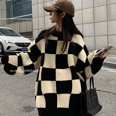 2025年新款设计感小众新年棋盘格毛衣女秋冬季上衣打底衫内搭，男装T恤，星座218-8