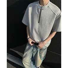 嘻哈设计感机能半拉链短袖男夏季高街复古美式cleanfitT恤半袖，男装T恤，星座506A