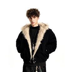 现货高品质美式高街冬季重磅硬挺短款座山雕毛领棉衣男女加厚外套，男装棉衣，电商A486