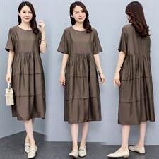 黑色短袖t恤裙子女2025年新款宽松遮肚显瘦时尚休闲圆领a字连衣裙，女装连衣裙，妃曼