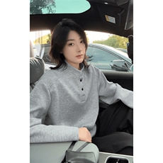 抖音得物品质美式高街重磅曼巴棉拼接cleanfit亨利领卫衣长袖T恤，男装T恤，电商A486-1