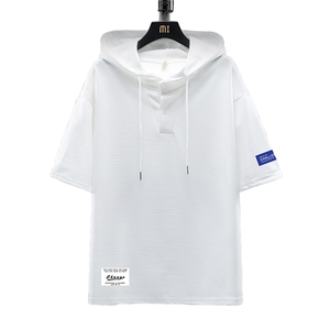 LD54062-P45 连帽短袖t恤男大码胖子带帽五分袖中袖 展架图片