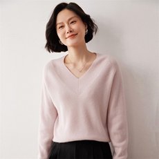秋冬新款洋气时尚百搭显瘦女款V领35%山羊绒衫，女装羊绒衫，艾巧羊绒