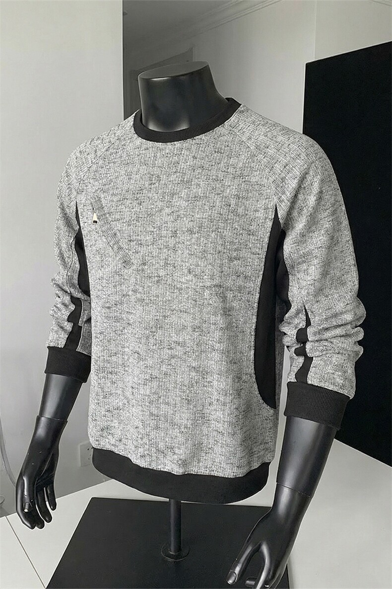 撞色拼接长袖薄款卫衣春季复古圆领男士打底衫C64179-TP4578,男装T恤,电商A102