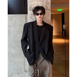 潮流休闲西装外套高级痞帅宽松韩版自带垫肩双层假两件西装P95图片