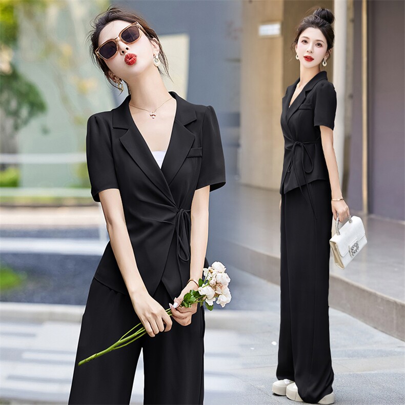 短袖西装阔腿裤两件套女2024夏新款洋气减龄气质干练职业西服套装,女装套装/套裙,雅佳俏