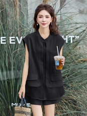 职业御姐套装女2025夏季新款欧韩货醋酸马甲网红短裤高级感两件套，女装套装/套裙，火爆靓佳人