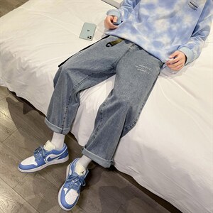新款宽松直筒净版心电图ins潮牌牛仔裤X715NZ017P45控58