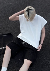 抖音得物超高品质支持退换宽松纯棉满天星亮片无袖T恤套装P40，男装T恤，电商A486