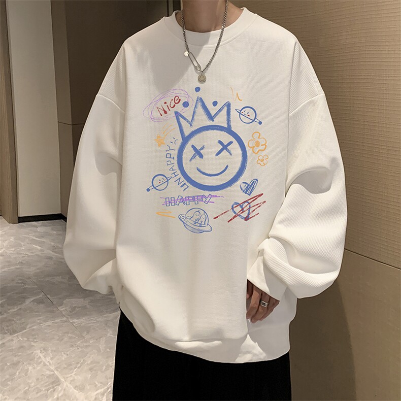 华夫格卫衣圆领卫衣男大码长袖t恤男外套HW76180-P30加绒款-P40,男装卫衣,电商A040