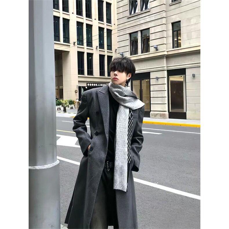 现货~秋冬新款戗驳领收腰垫肩毛呢大衣过膝长款风衣外套Y971-P125,男装风衣,星座1004-3