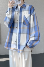 衬衫男秋季新款港风宽松大码磨毛格子长袖衬衣CS6636-特P29，男装衬衫，星座214-3